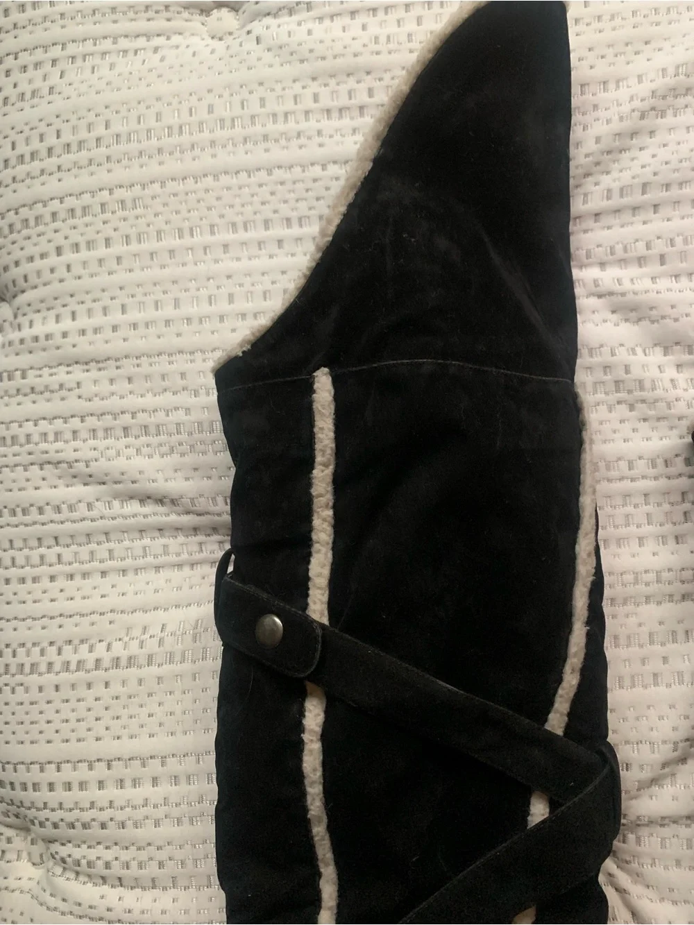 Black Over-the-Knee Suede Boots with Cream Trim and Studded Platform